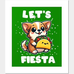 Lets Fiesta Cute Corgi Dog Tacos Posters and Art